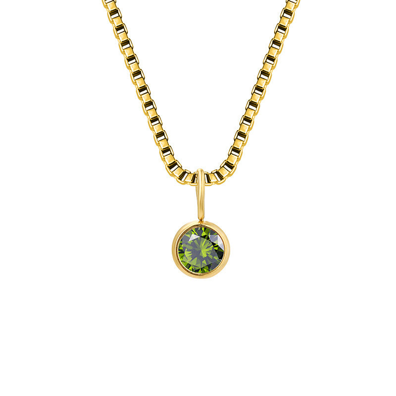 Collier Olivenorma en acier titane et zircon avec pierre de naissance de 8 mm 