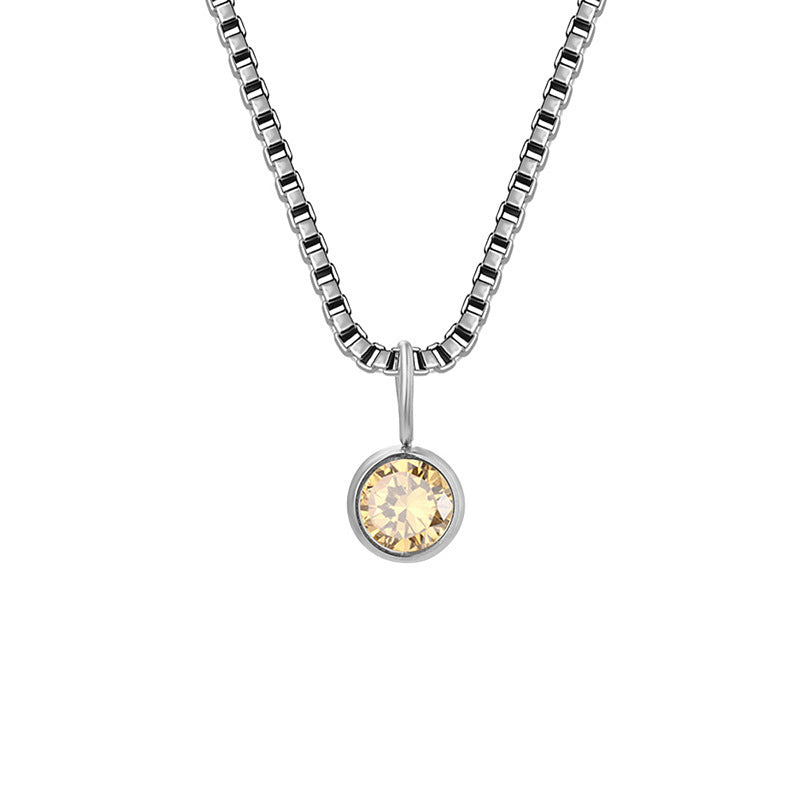 Collier Olivenorma en acier titane et zircon avec pierre de naissance de 8 mm 