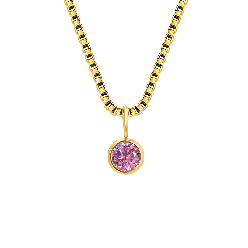 Collier Olivenorma en acier titane et zircon avec pierre de naissance de 8 mm 