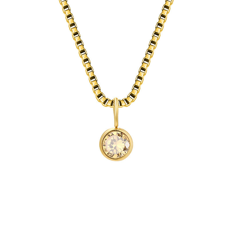 Collier Olivenorma en acier titane et zircon avec pierre de naissance de 8 mm 