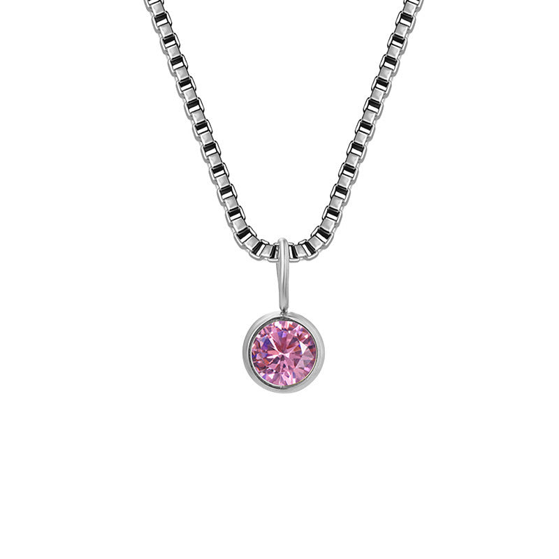 Collier Olivenorma en acier titane et zircon avec pierre de naissance de 8 mm 
