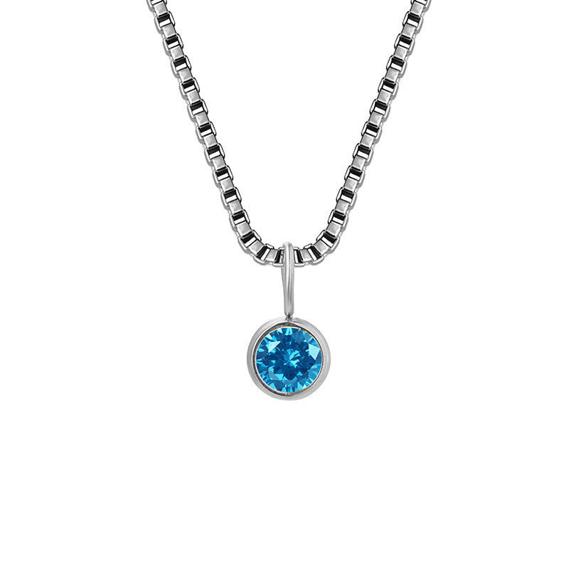 Collier Olivenorma en acier titane et zircon avec pierre de naissance de 8 mm 