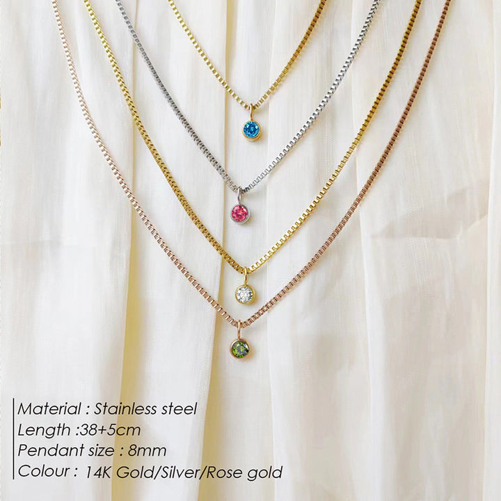 Collier Olivenorma en acier titane et zircon avec pierre de naissance de 8 mm 