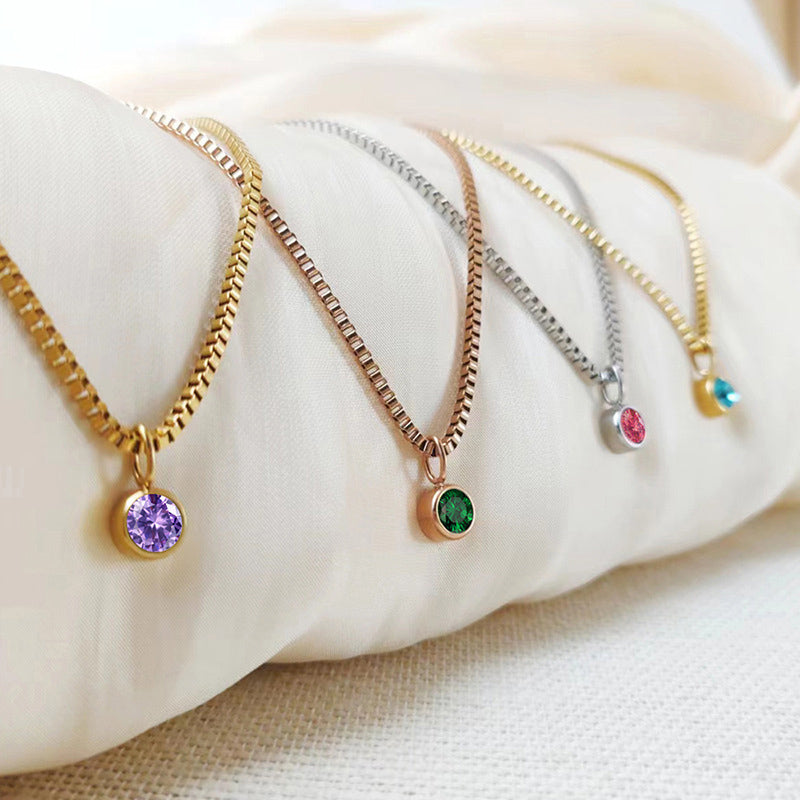 Collier Olivenorma en acier titane et zircon avec pierre de naissance de 8 mm 