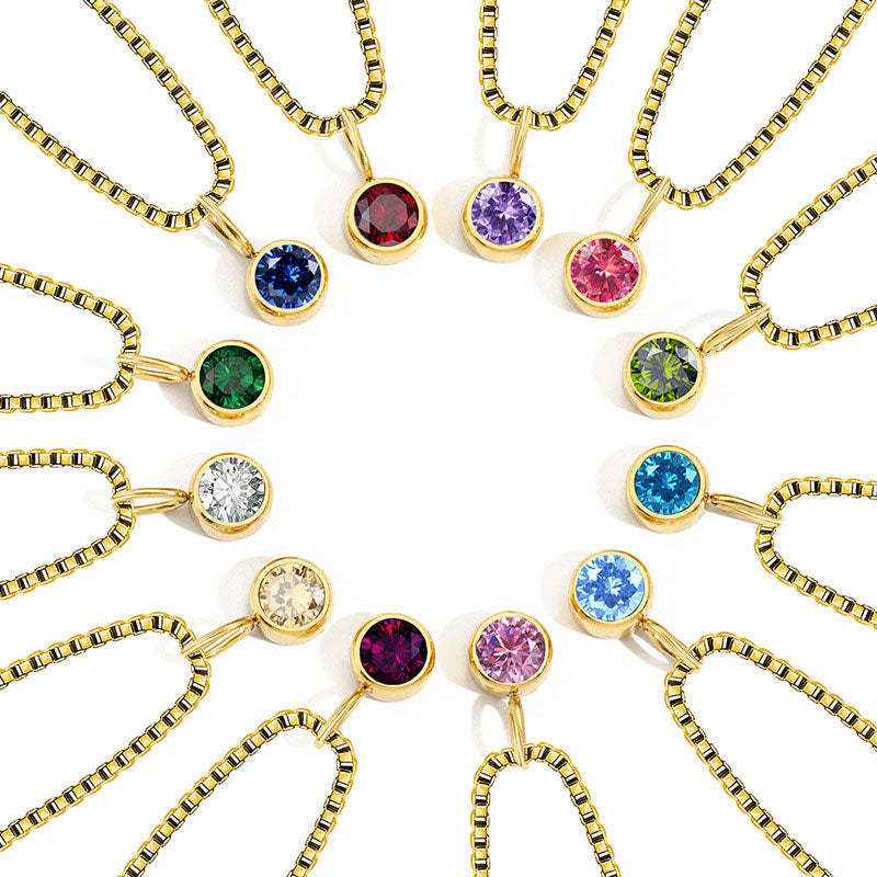Collier Olivenorma en acier titane et zircon avec pierre de naissance de 8 mm 