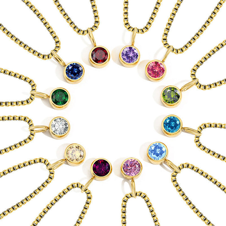Collier Olivenorma en acier titane et zircon avec pierre de naissance de 8 mm 