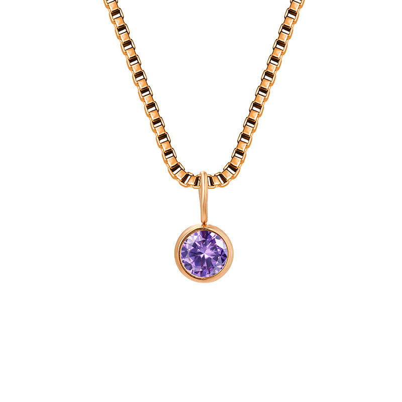 Collier Olivenorma en acier titane et zircon avec pierre de naissance de 8 mm 