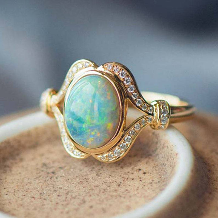 Bague de fiançailles vintage plaquée ou avec diamants opale du Mozambique Olivenorma « Lumière de paix »