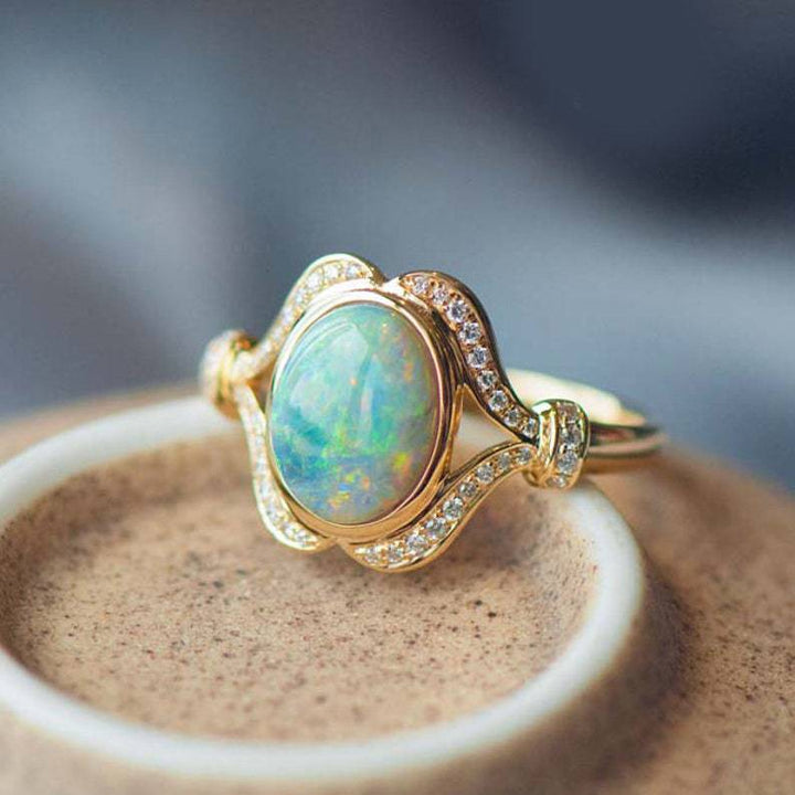 Bague de fiançailles vintage plaquée ou avec diamants opale du Mozambique Olivenorma « Lumière de paix »