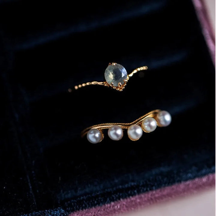 Lot de 2 bagues de mariage empilables en perles de cristal Olivenorma