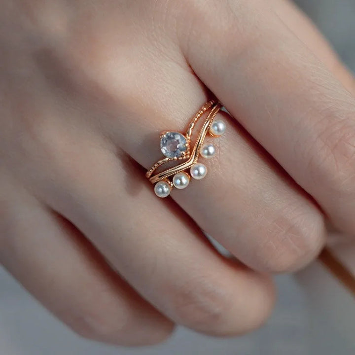 Lot de 2 bagues de mariage empilables en perles de cristal Olivenorma