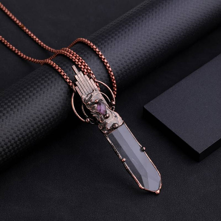 Collier pendentif épée vintage en cuivre cristal clair Olivenorma