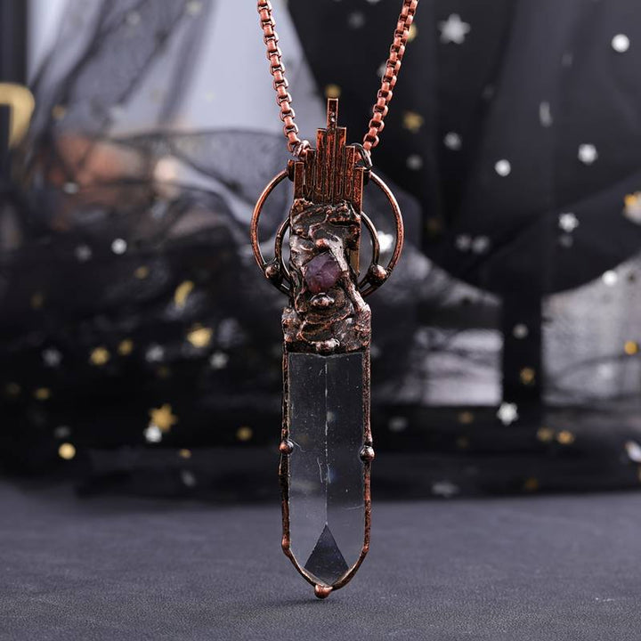 Collier pendentif épée vintage en cuivre cristal clair Olivenorma