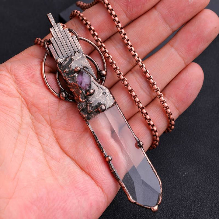 Collier pendentif épée vintage en cuivre cristal clair Olivenorma
