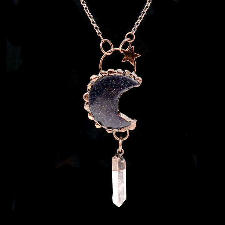 Collier avec pendentif en cristal de lune et étoile en pierres précieuses Olivenorma