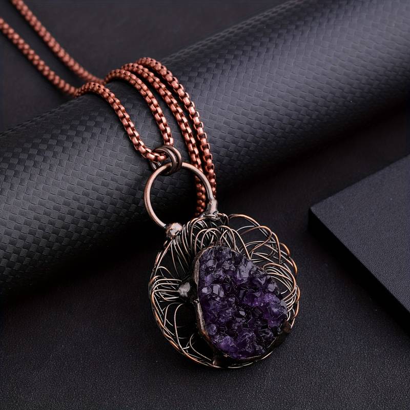Collier Olivenorma en pierres précieuses améthystes irrégulières incrustées de fil enroulé