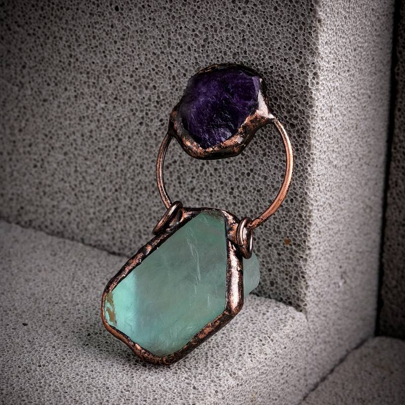 Collier en pierres précieuses améthyste et fluorite verte irrégulière Olivenorma