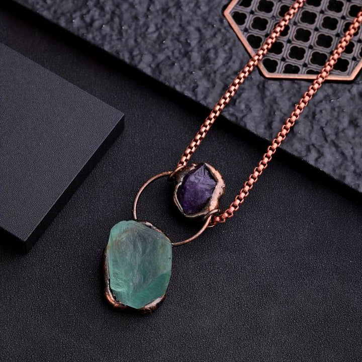 Collier en pierres précieuses améthyste et fluorite verte irrégulière Olivenorma