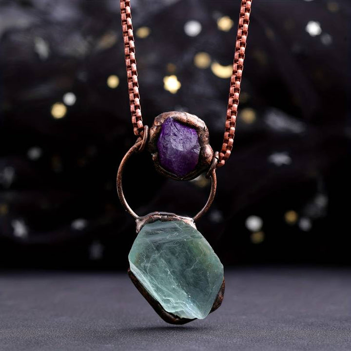 Collier en pierres précieuses améthyste et fluorite verte irrégulière Olivenorma