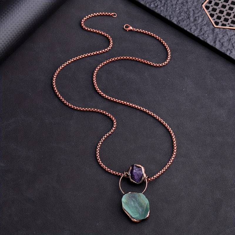 Collier en pierres précieuses améthyste et fluorite verte irrégulière Olivenorma
