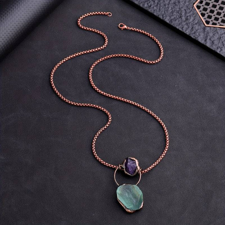 Collier en pierres précieuses améthyste et fluorite verte irrégulière Olivenorma