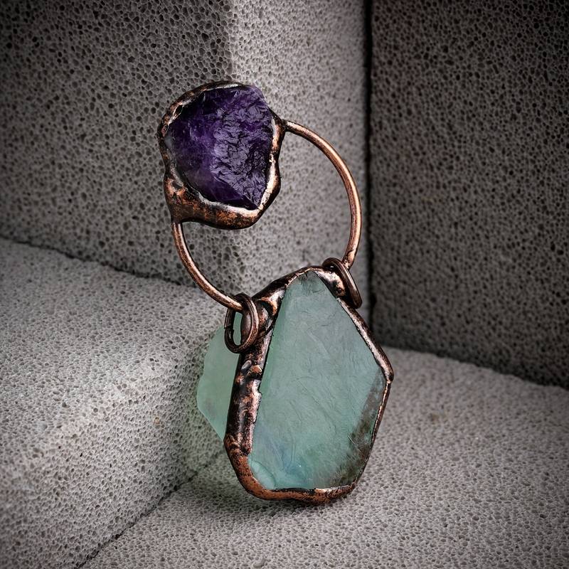 Collier en pierres précieuses améthyste et fluorite verte irrégulière Olivenorma