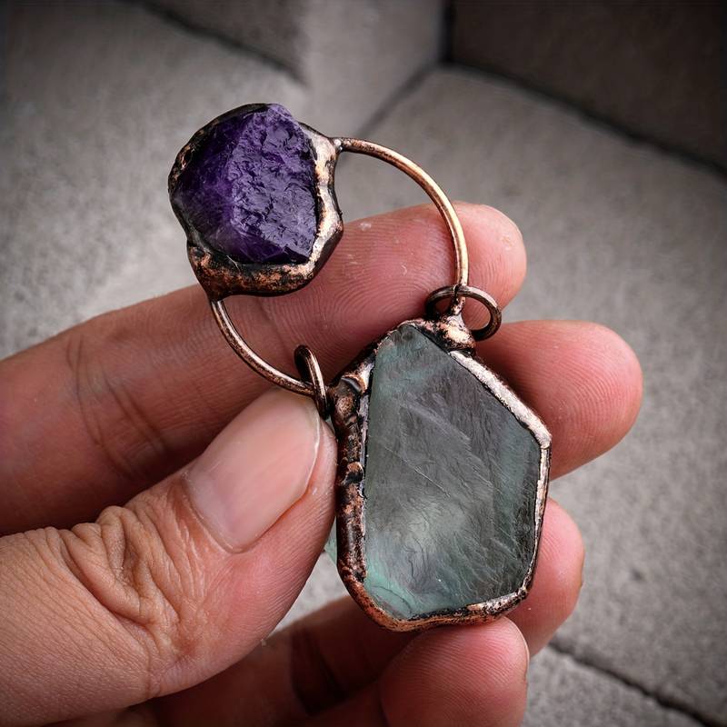 Collier en pierres précieuses améthyste et fluorite verte irrégulière Olivenorma