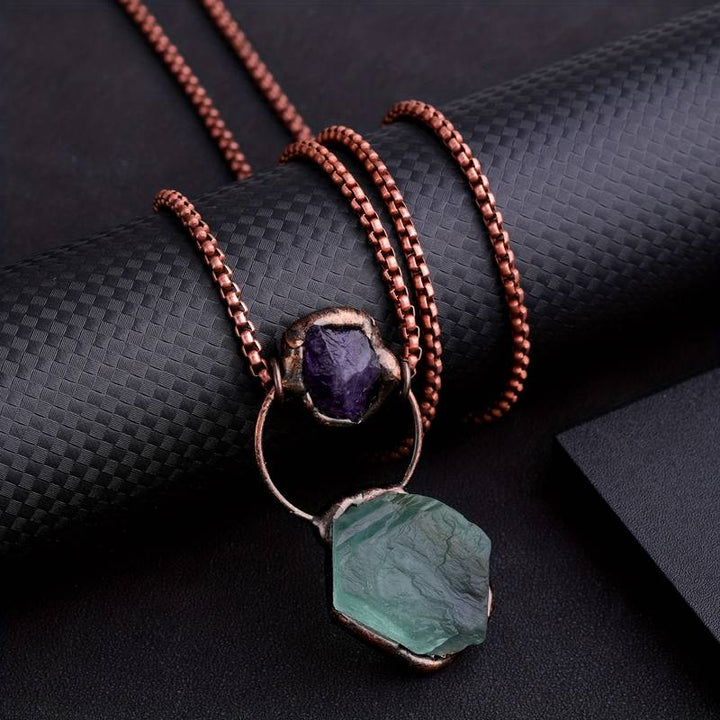 Collier en pierres précieuses améthyste et fluorite verte irrégulière Olivenorma