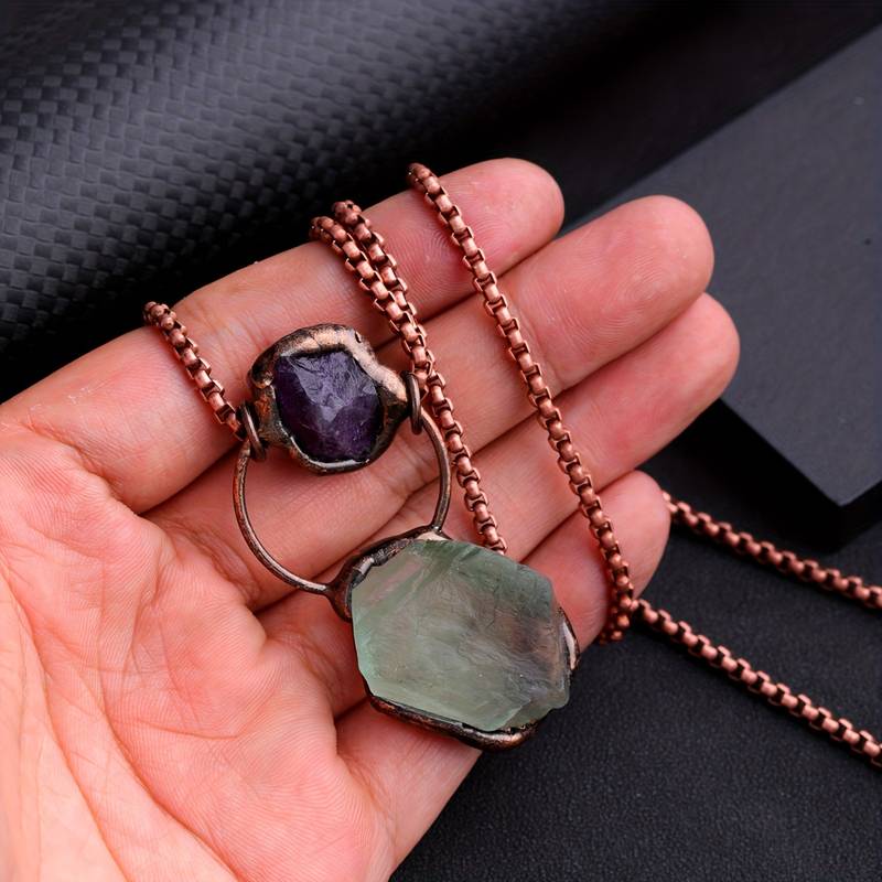 Collier en pierres précieuses améthyste et fluorite verte irrégulière Olivenorma