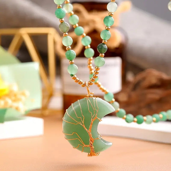 Collier de perles en cristal en forme d'arbre de vie en forme de lune Olivenorma