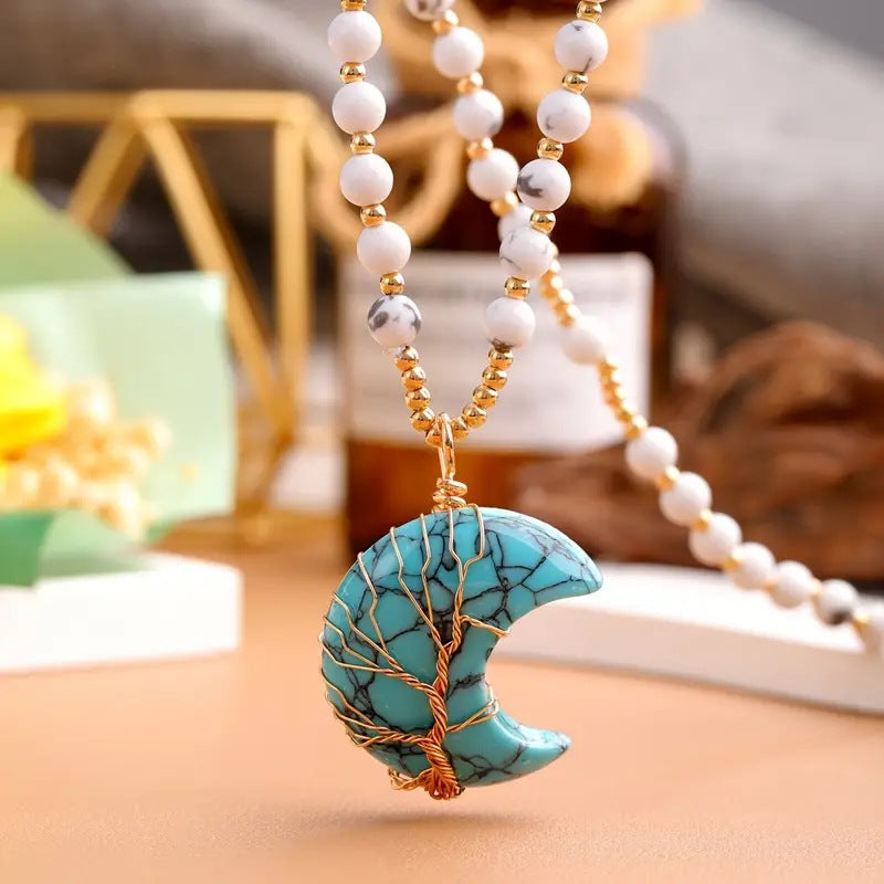 Collier de perles en cristal en forme d'arbre de vie en forme de lune Olivenorma