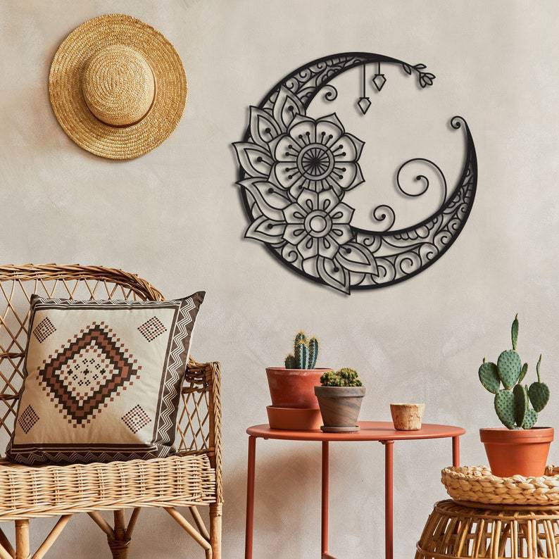 Décoration murale en métal sculptée Olivenorma Moon Star Rose