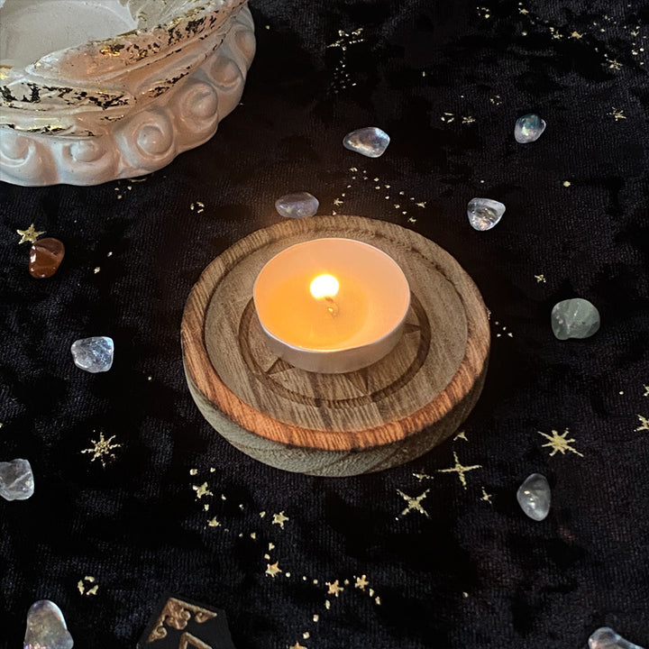 Bougeoir à disque simple en bois avec pentagramme Olivenorma
