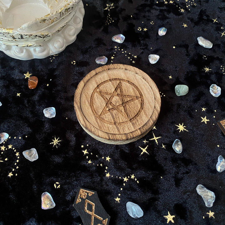 Bougeoir à disque simple en bois avec pentagramme Olivenorma