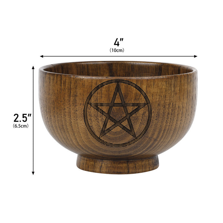Bol sacré en bois avec pentagramme gravé et phases de la lune de la déesse Olivenorma