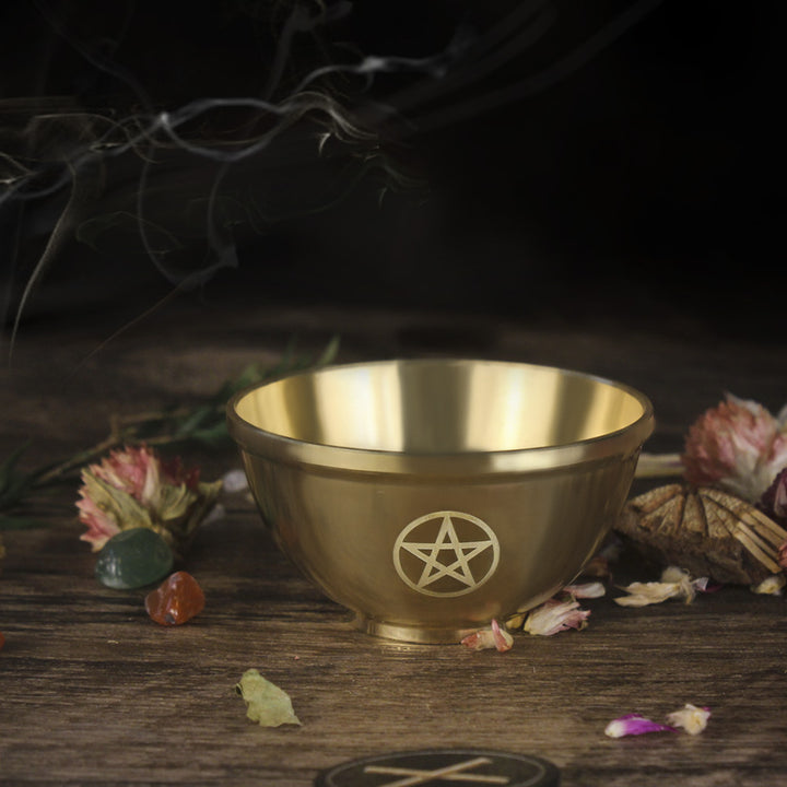 Bol sacré en cuivre parfumé avec pentagramme lunaire triphasé Olivenorma