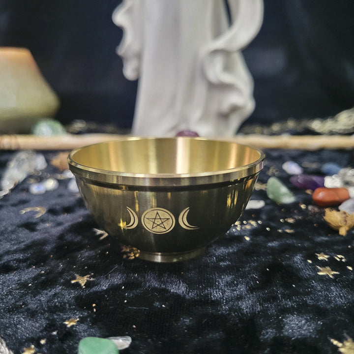 Bol sacré en cuivre parfumé avec pentagramme lunaire triphasé Olivenorma