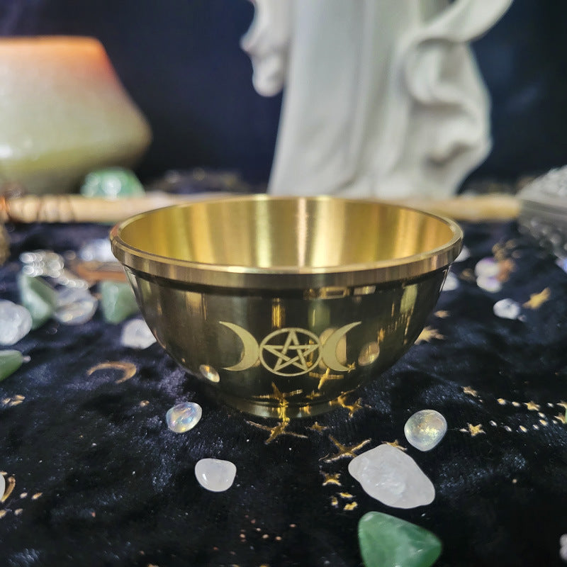 Bol sacré en cuivre parfumé avec pentagramme lunaire triphasé Olivenorma