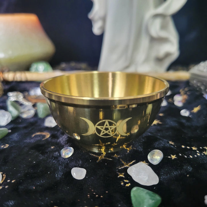 Bol sacré en cuivre parfumé avec pentagramme lunaire triphasé Olivenorma