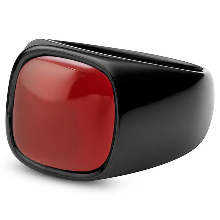 Bague vintage en acier titane et pierre naturelle Olivenorma - Noir - Rubis - 12 - image 17