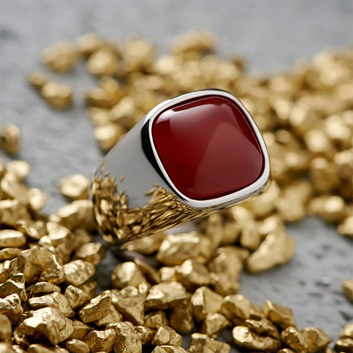 Bague vintage en acier titane et pierre naturelle Olivenorma - Argent - Rubis - 12 - image 12