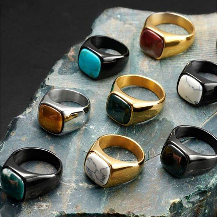 Bague vintage en acier titane et pierre naturelle Olivenorma - image 0