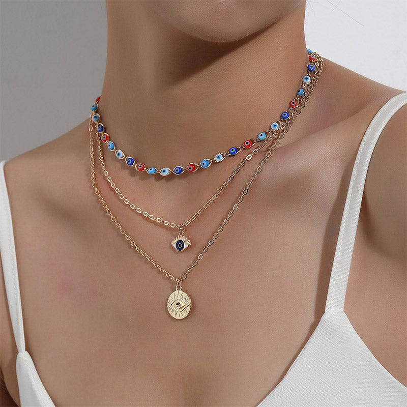 Collier à trois canapés en œil de diable coloré Olivenorma 