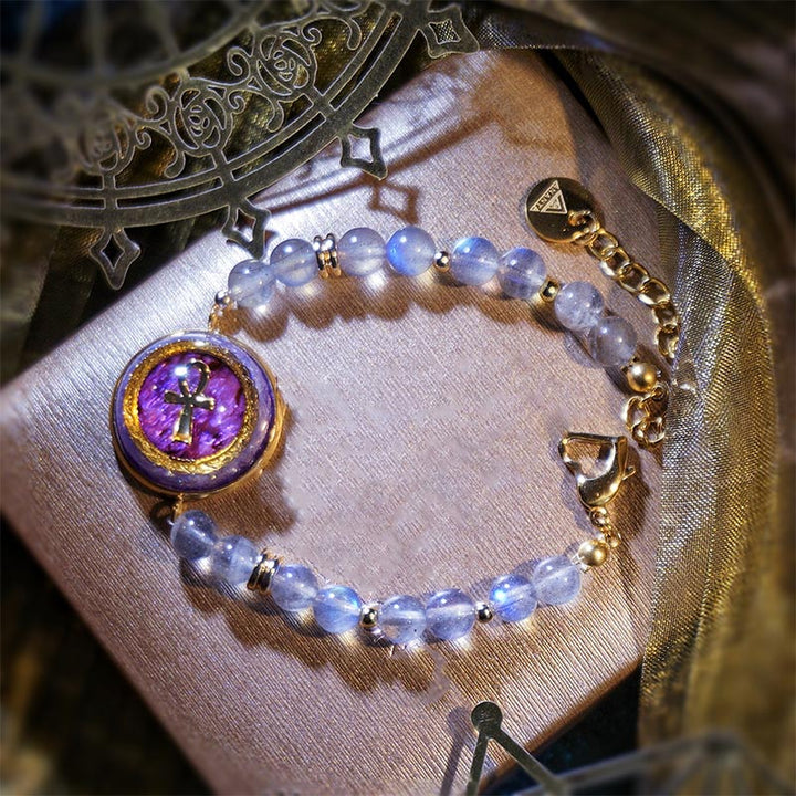Bracelet en perles de pierre de lune et labradorite naturelle Olivenorma