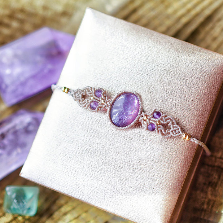 Bracelet tissé à la main en aigue-marine, lépidolite et charoïte naturelle Olivenorma