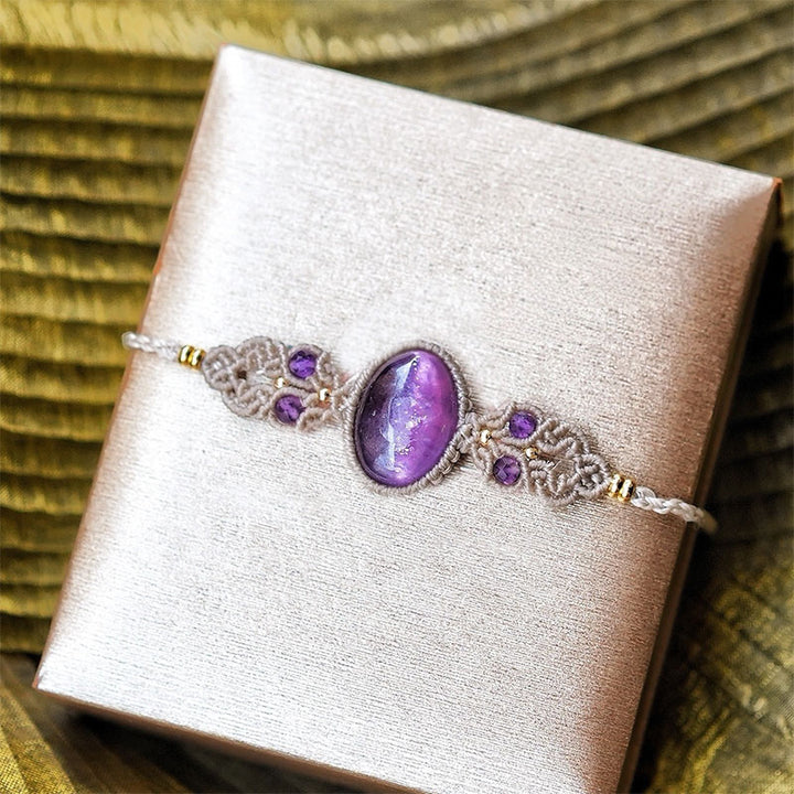 Bracelet tissé à la main en aigue-marine, lépidolite et charoïte naturelle Olivenorma