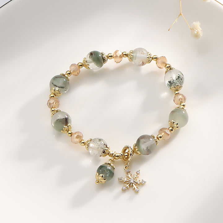 Bracelet pendentif flocon de neige en quartz fantôme vert et zircon Olivenorma