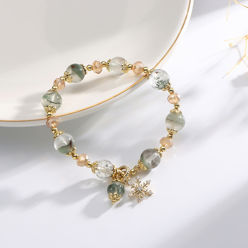 Bracelet pendentif flocon de neige en quartz fantôme vert et zircon Olivenorma