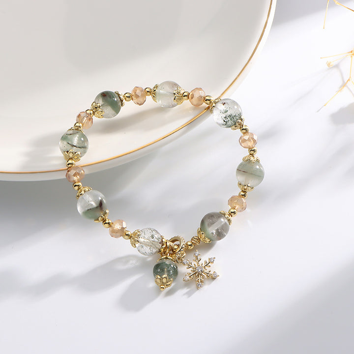 Bracelet pendentif flocon de neige en quartz fantôme vert et zircon Olivenorma