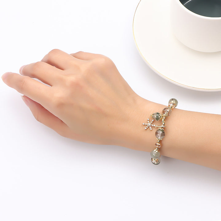 Bracelet pendentif flocon de neige en quartz fantôme vert et zircon Olivenorma